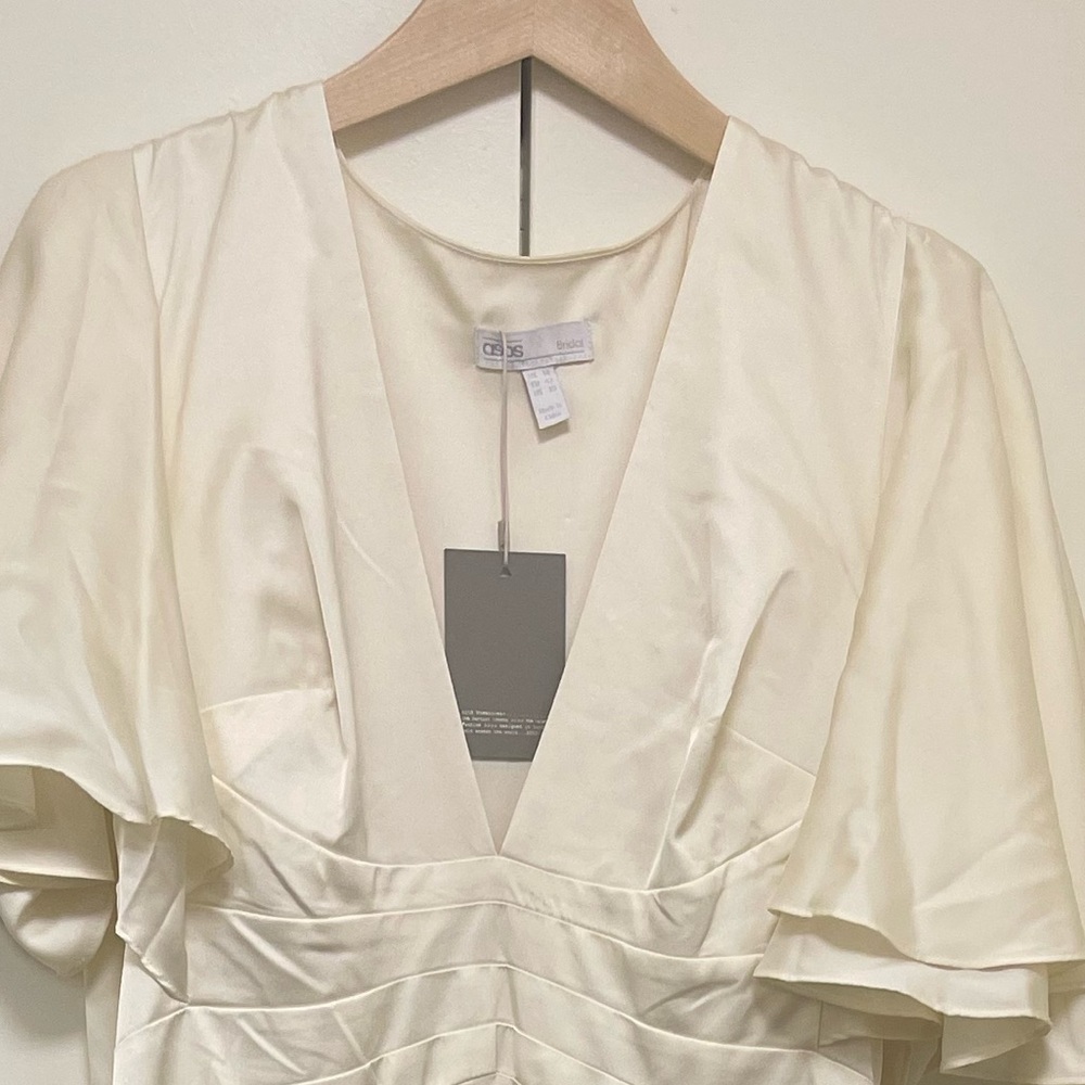 Asos ASOS EDITION satin panelled wedding dress with flutter sleeve - Picture 8 of 9